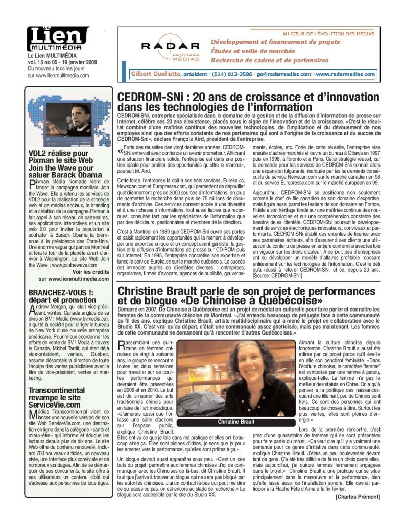 Vignette du document PDF « Article in Le Lien MULTIMÉDIA (PDF version) | From China to Quebec »