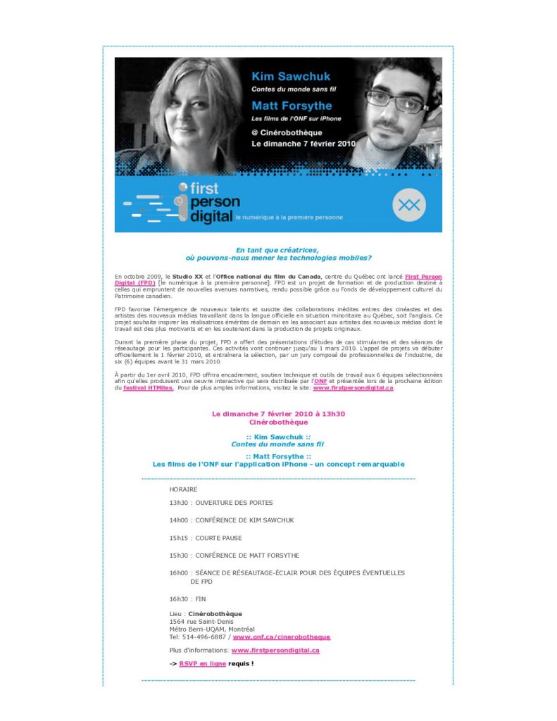 Vignette du document PDF « Invitation | Presentations by Kim Sawchuk + Matt Forsythe (fr) »