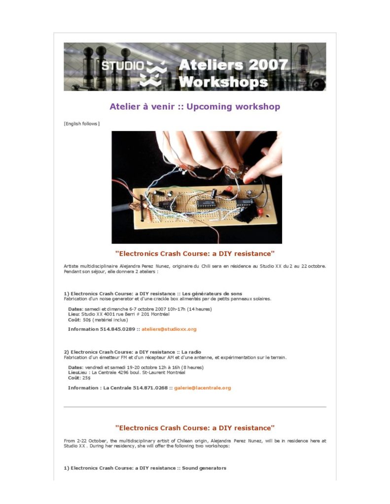 Vignette du document PDF « Atelier/Workshop Electronics Crash Course: a DIY resistance »