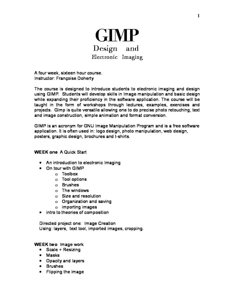 Vignette du document PDF « Plan de cours | Introduction à GIMP »
