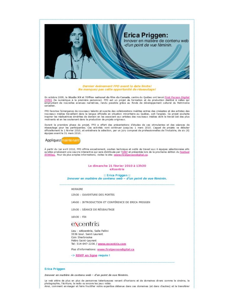 Vignette du document PDF « Invitation | Presentation by Erica Priggen (fr) »