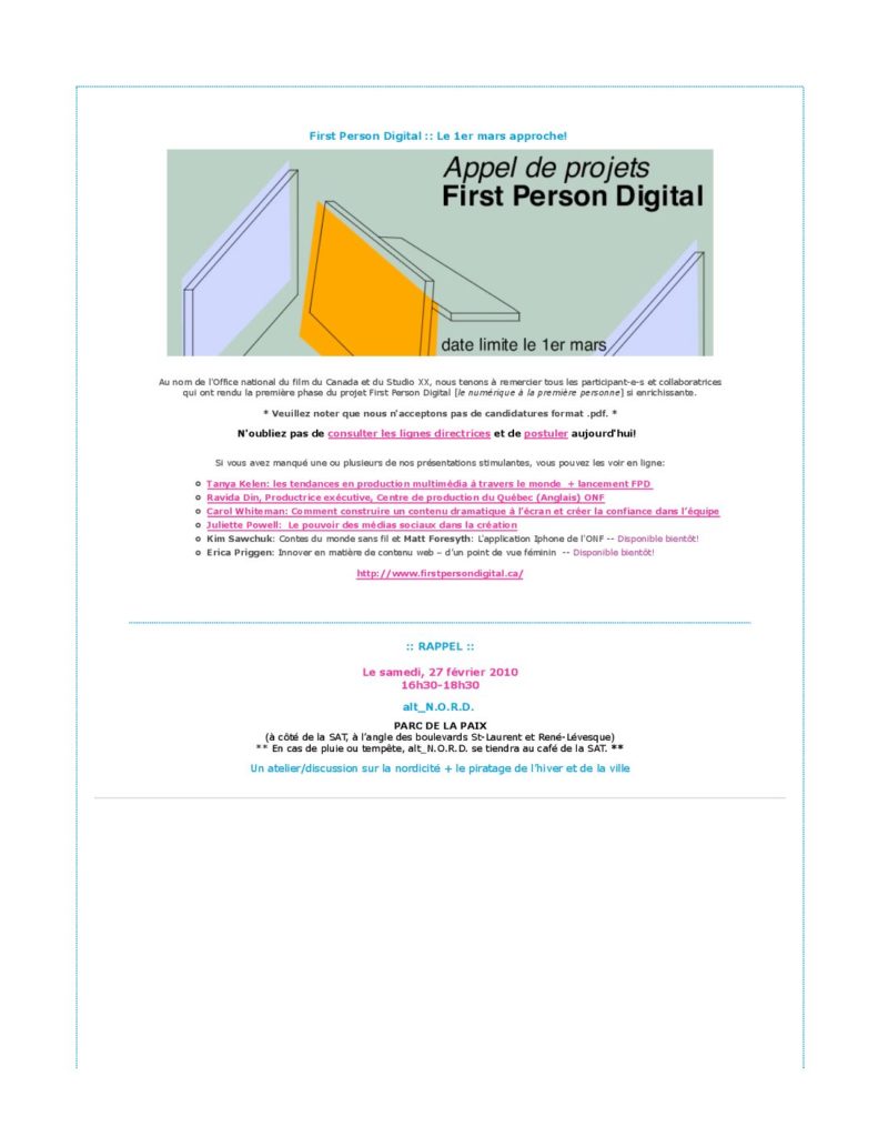 Vignette du document PDF « Appel à projets | First Person Digital (fr) »