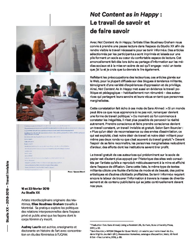 Vignette du document PDF « Not Content as in Happy : Le travail de savoir et de faire savoir - Audrey Laurin »