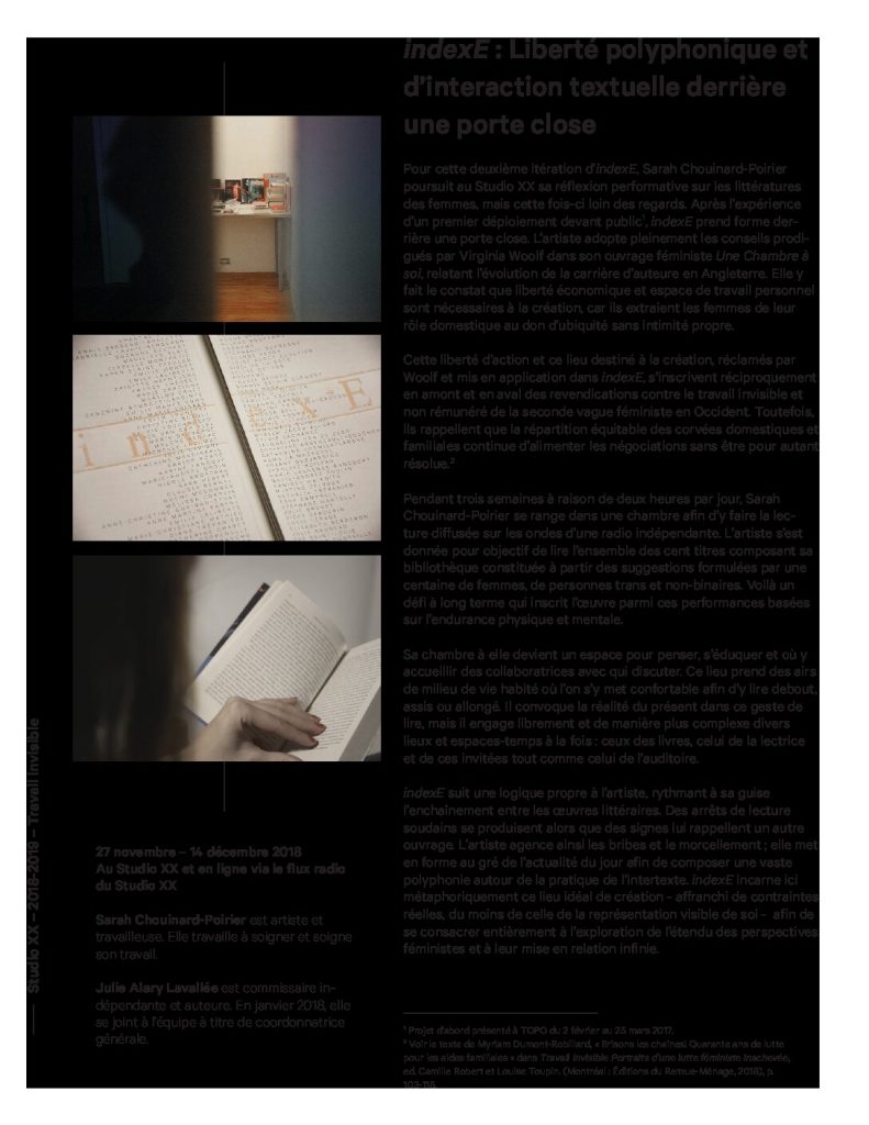 Vignette du document PDF « indexE : Liberté polyphonique et d’interaction textuelle derrière une porte close - Julie Alary Lavallée »