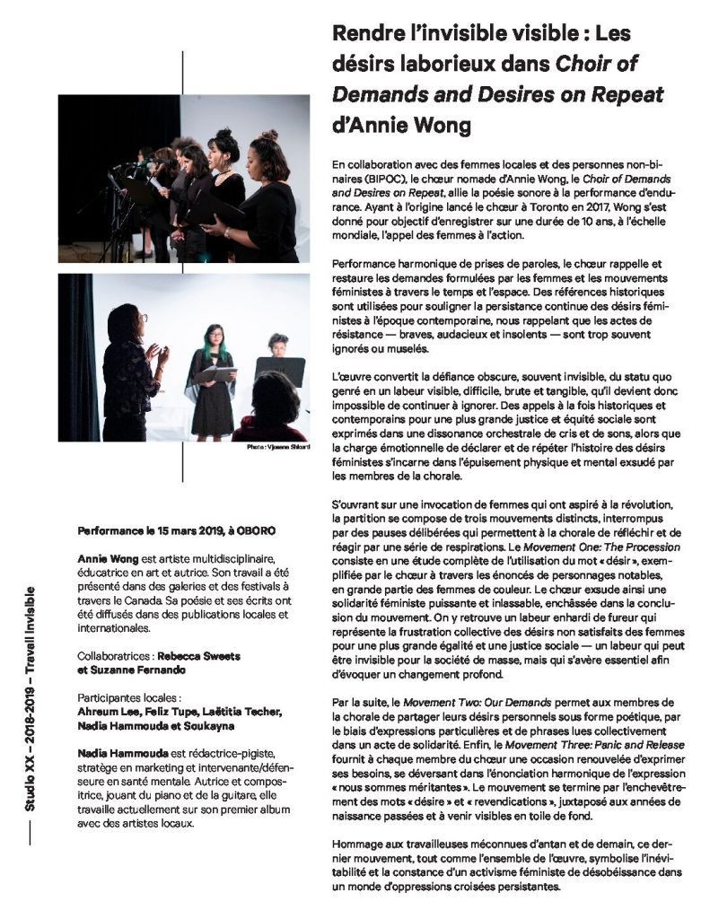 Vignette du document PDF « Rendering the Invisible, Visible: Laborious Desires in Annie Wong’s Harmonic Choir of Demands and Desires on Repeat - Nadia Hammouda »