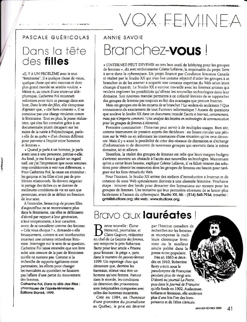 Vignette du document PDF « Gazette des Femmes | « Branchez-vous ! » »