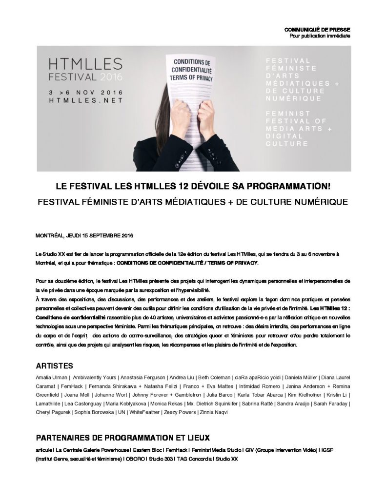 Vignette du document PDF « Dossier de Presse | Festival les HTMlles 2016 »