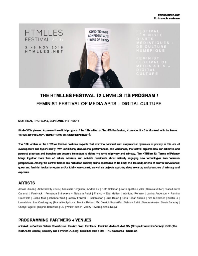 Vignette du document PDF « Press Release | The HTMlles Festival 2016 »