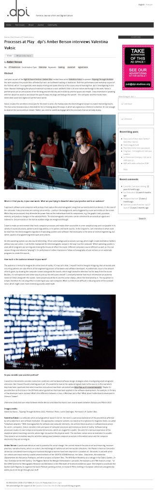 Vignette du document PDF «&nbsp;dpi no.27 Processes at Play: .dpi’s Amber Berson interviews Valentina Vuksic By  Amber Berson &nbsp;»